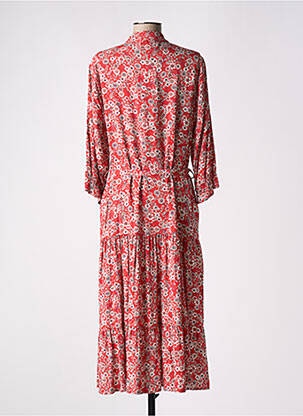 Robe mi-longue imprimé fleurs manches 3/4 rouge ANDAM femme
