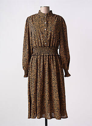 Robe mi-longue imprimé fantaisie manches longues marron MARBLE femme