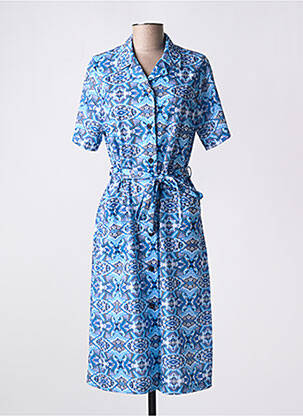 Robe mi-longue imprimé fantaisie manches courtes bleu VALMODE femme