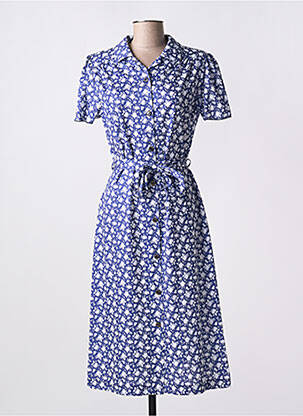 Robe mi-longue imprimé fleurs manches courtes bleu VALMODE femme