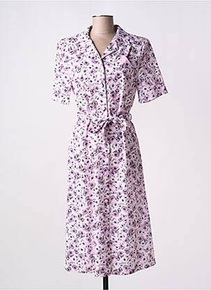 Robe mi-longue imprimé fleurs manches courtes rose VALMODE femme
