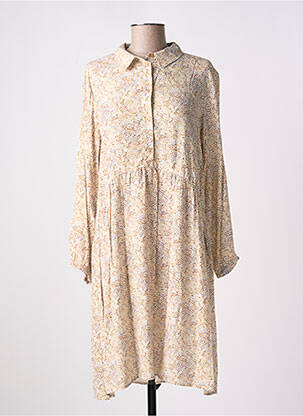 Robe mi-longue coupe évasée manches longues beige SIGNE NATURE femme