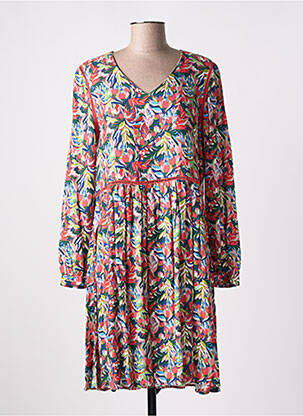 Robe mi-longue imprimé fleurs manches longues rose C'EST BEAU LA VIE femme