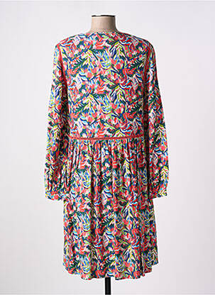 Robe mi-longue imprimé fleurs manches longues rose C'EST BEAU LA VIE femme
