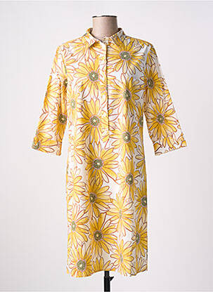 Robe mi-longue imprimé fleurs manches 3/4 jaune SIGNE NATURE femme