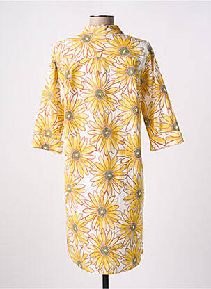 Robe mi-longue imprimé fleurs manches 3/4 jaune SIGNE NATURE femme