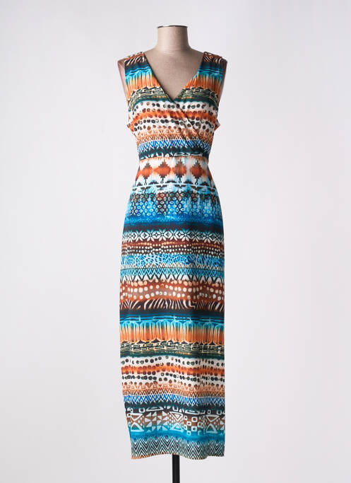 Robe longue imprimé fantaisie sans manche bleu SIGNATURE femme
