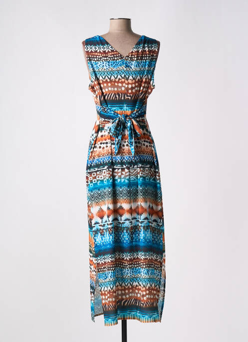 Robe longue imprimé fantaisie sans manche bleu SIGNATURE femme