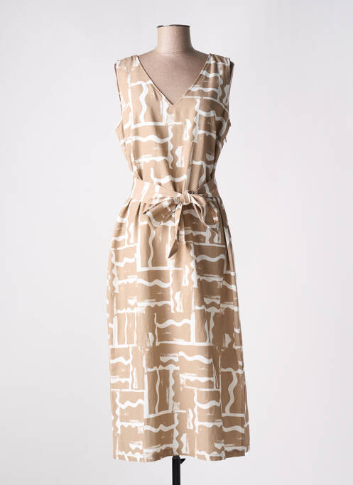 Robe longue imprimé fantaisie sans manche marron SIGNE NATURE femme