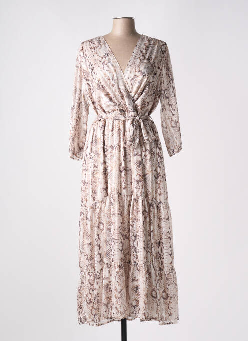 Robe longue coupe fluide manches 3/4 beige ANDAMIO femme