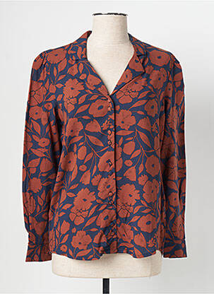 Chemisier imprimé fleurs manches longues marron KANOPE femme
