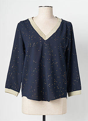 Blouse tissage popeline manches 3/4 bleu EMMA ELLA femme