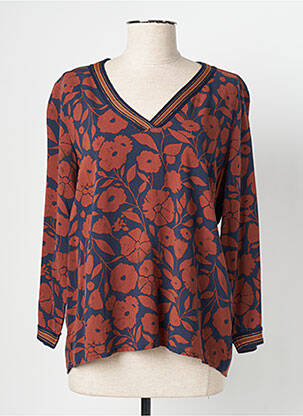 Blouse imprimé fleurs manches longues marron KANOPE femme
