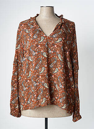 Blouse imprimé fantaisie manches longues marron C'EST BEAU LA VIE femme