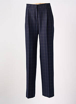 Pantalon droit fermeture zippée sous rabat avec crochet taille basse bleu ANDAM femme