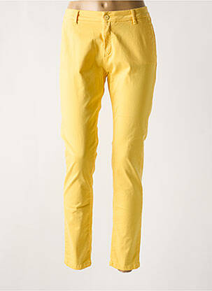 Pantalon chino fermeture zippée sous rabat boutonné jaune DENIM STUDIO femme