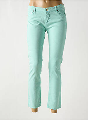 Pantalon 7/8 fermeture zippée sous rabat boutonné bleu DES PETITS HAUTS femme
