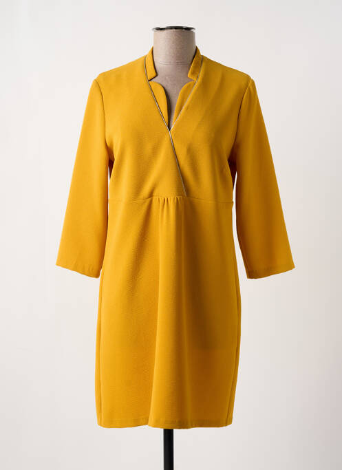 Robe mi-longue manches 3/4 manches 3/4 jaune SCEE femme