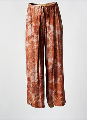 Pantalon droit fermeture zippée sous rabat boutonné marron SK femme