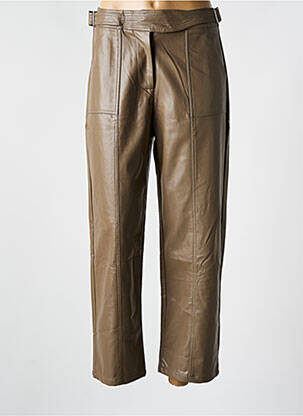 Pantalon droit fermeture zippée sous rabat boutonné marron SK femme