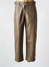 Pantalon droit fermeture zippée sous rabat boutonné marron SK femme