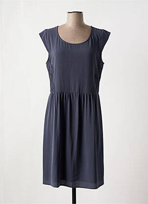 Robe mi-longue tissage crêpe manches courtes gris ICHI femme