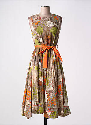 Robe mi-longue coupe évasée sans manche orange HICH USE femme