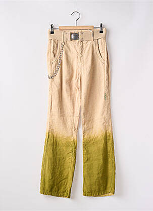 Pantalon droit fermeture zippée sous rabat boutonné beige HICH USE femme