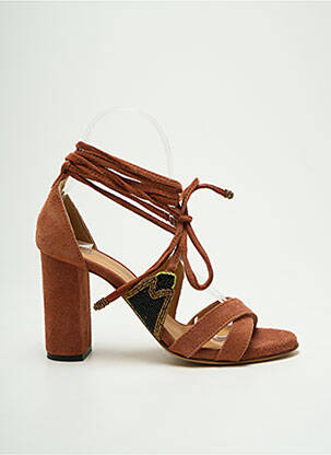 Sandales/nu pieds tissage satiné talon de 7 à 9cm marron MALIPARMI femme