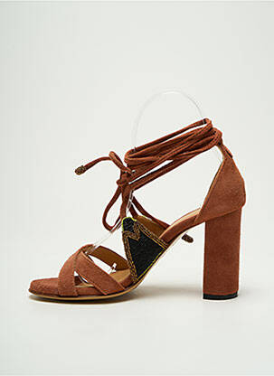 Sandales/nu pieds tissage satiné talon de 7 à 9cm marron MALIPARMI femme