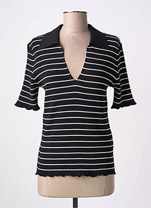 Polo imprimé rayures manches courtes noir SOAKED femme