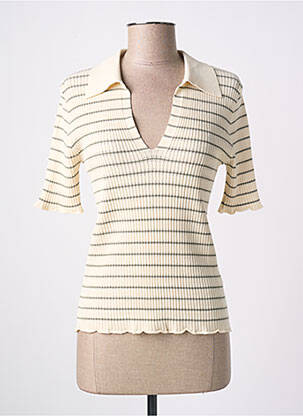 Polo imprimé rayures manches courtes beige SOAKED femme