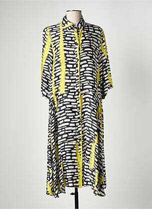 Robe mi-longue imprimé fantaisie manches longues jaune OZAI N KU femme