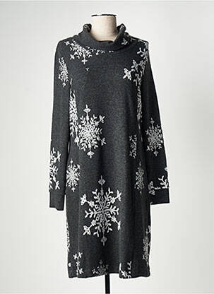 Robe mi-longue imprimé fantaisie manches longues gris DOLCEZZA femme