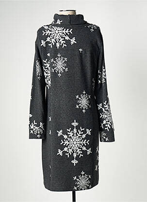 Robe mi-longue imprimé fantaisie manches longues gris DOLCEZZA femme