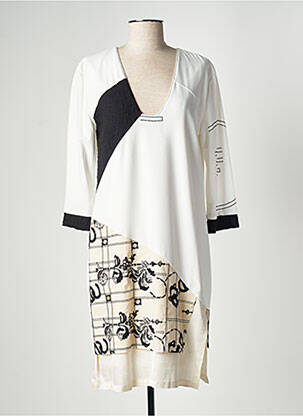 Robe mi-longue tissage crêpe manches longues blanc ELISA CAVALETTI femme