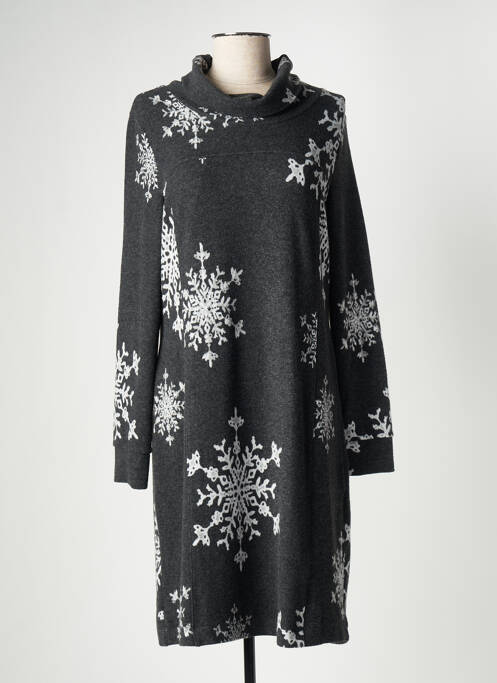 Robe mi-longue imprimé fantaisie manches longues gris DOLCEZZA femme