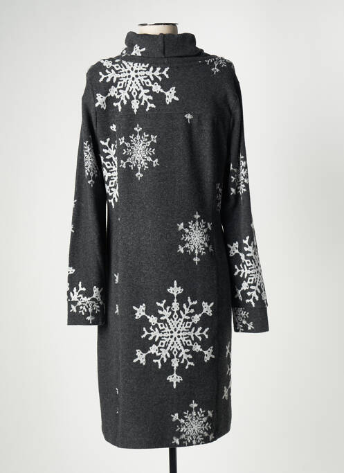 Robe mi-longue imprimé fantaisie manches longues gris DOLCEZZA femme