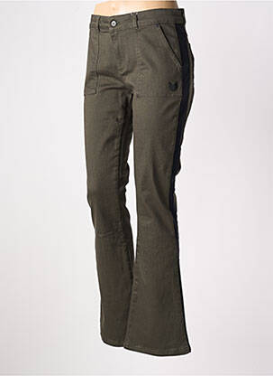 Pantalon droit fermeture zippée sous rabat boutonné vert HBT femme
