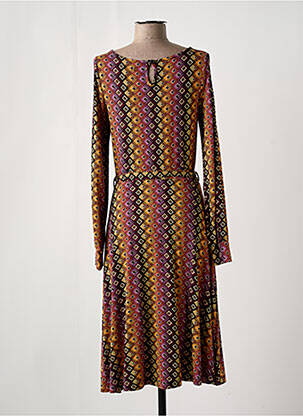 Robe mi-longue imprimé fantaisie manches longues marron KING LOUIE femme