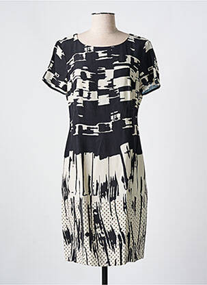 Robe mi-longue imprimé fantaisie manches courtes noir LUISA CERANO femme