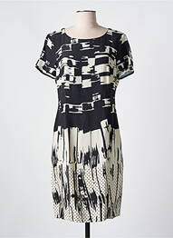 Robe mi-longue imprimé fantaisie manches courtes noir LUISA CERANO femme