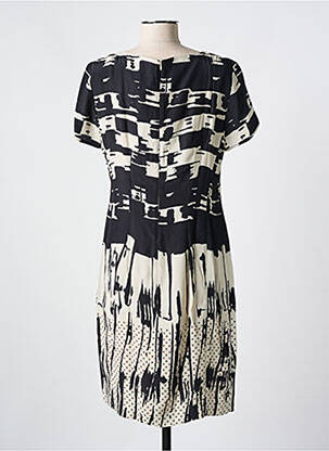 Robe mi-longue imprimé fantaisie manches courtes noir LUISA CERANO femme
