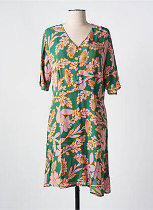 Robe mi-longue imprimé fleurs manches courtes vert NICE THINGS femme