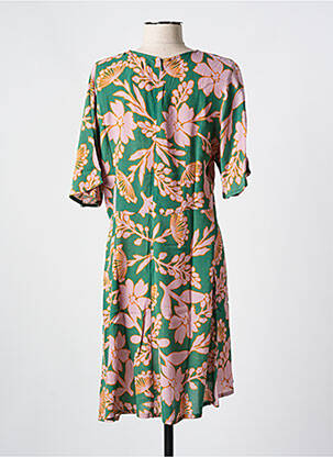 Robe mi-longue imprimé fleurs manches courtes vert NICE THINGS femme