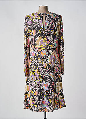 Robe mi-longue imprimé fantaisie manches longues noir LUISA CERANO femme