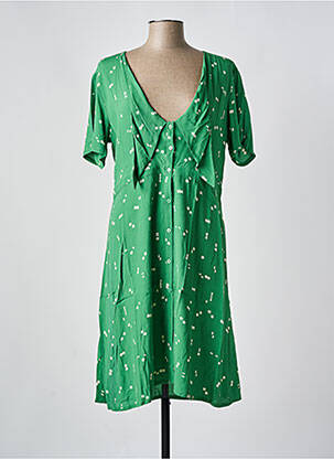 Robe mi-longue tissage crêpe manches courtes vert NICE THINGS femme