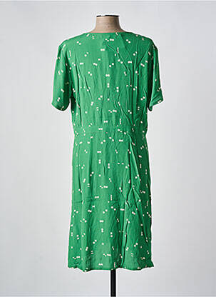 Robe mi-longue tissage crêpe manches courtes vert NICE THINGS femme