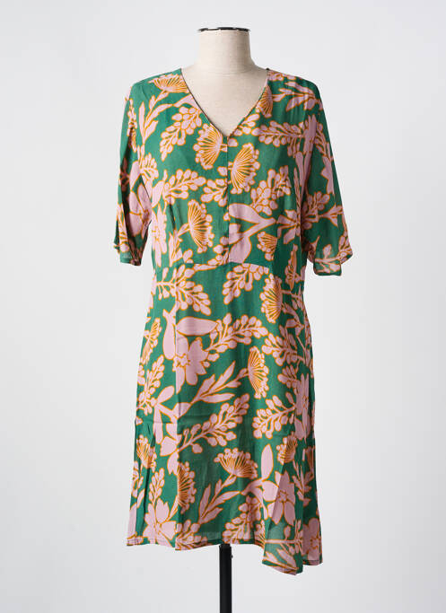 Robe mi-longue imprimé fleurs manches courtes vert NICE THINGS femme