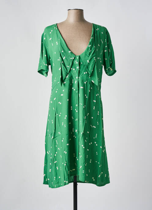 Robe mi-longue tissage crêpe manches courtes vert NICE THINGS femme